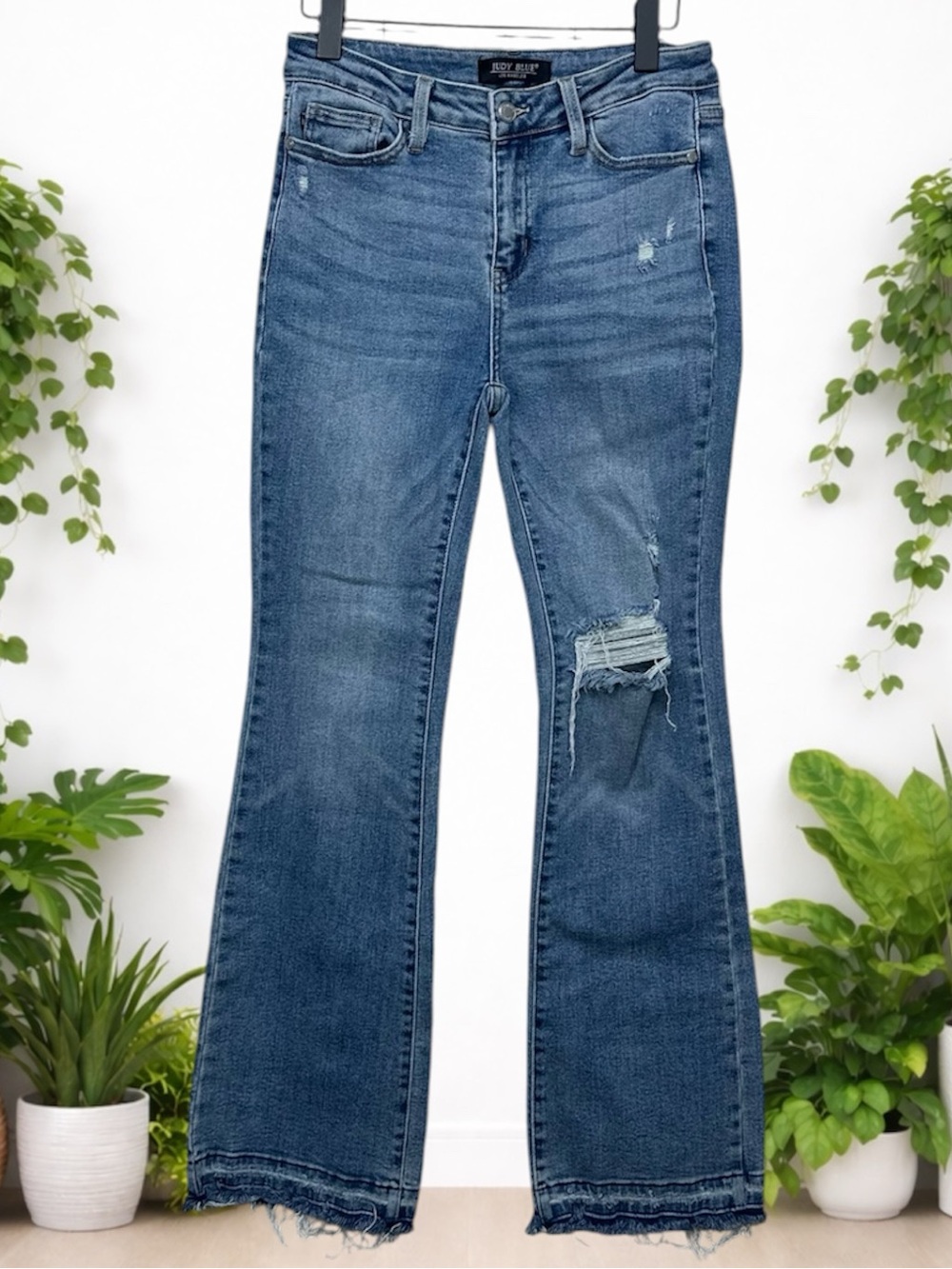 Judy Blue Mid Rise Destroyed & Released Hem Bootcut Jeans [P65]